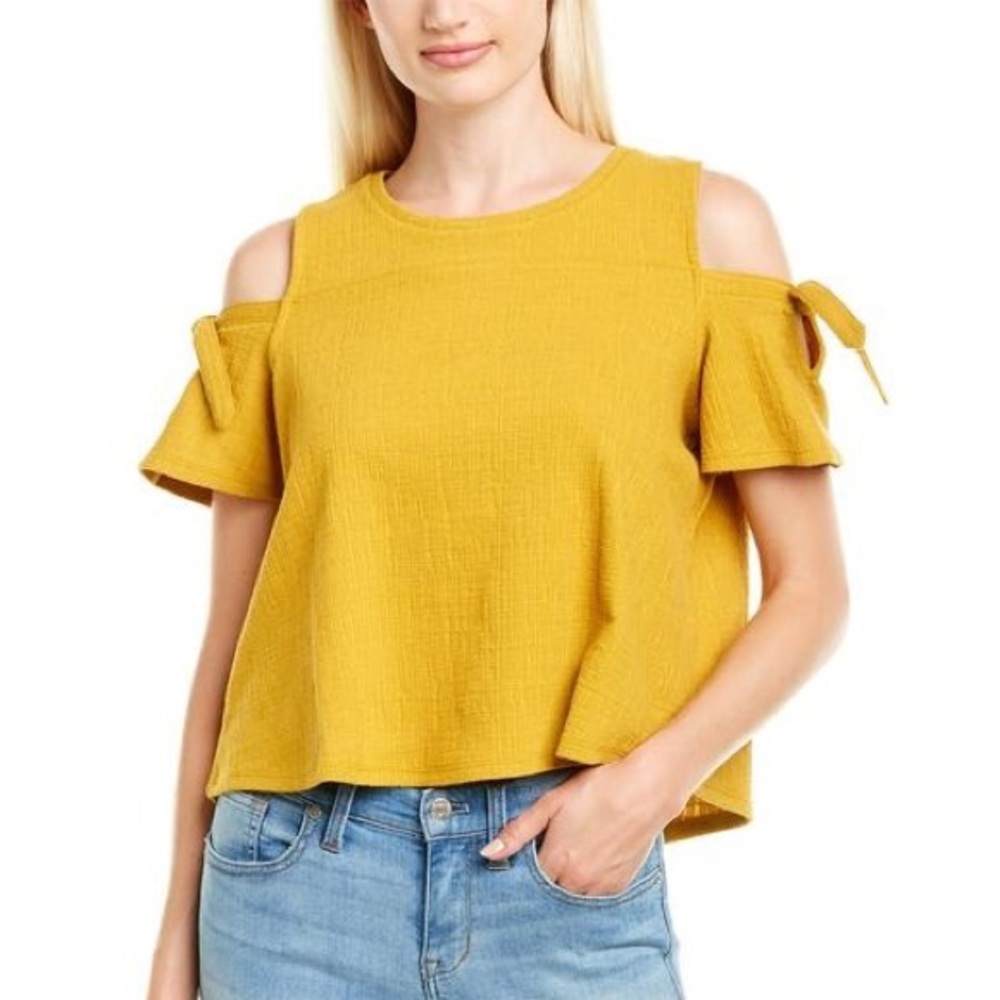 Madewell Skylark Cold Shoulder Cut Out Top in Goldenrod Yellow